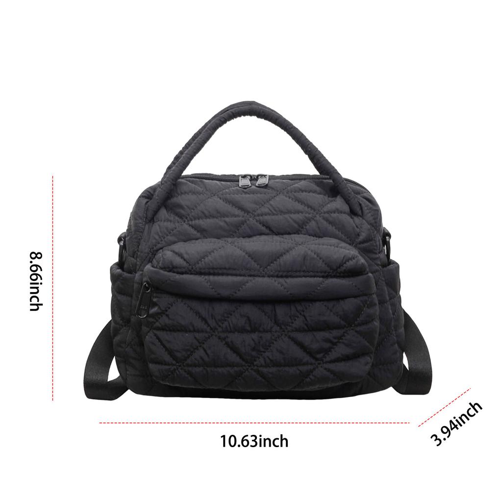 Women Nylon Quilted Shoulder Bag with Adjustable Strap Crossbody Bags for Work Shopping Travel Daily