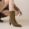 Fashion 2025 NEW Autumn Women Boots Square Toe Cow Suede Women Shoes Spike Heel High Heel Mordern Boots Daily Shoes Mid-calf Boots