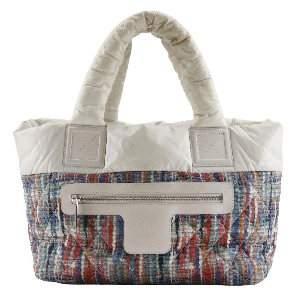 

CHANEL Coco Cocoon Tote Small Handbag A48610 Tweed print reversible White / multicolor Nylon Women Used