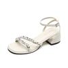 One Word Belt Not Tired Feet Rhinestone Sandals Women's Summer Beautiful Silver High Heels Women's Thick Heel