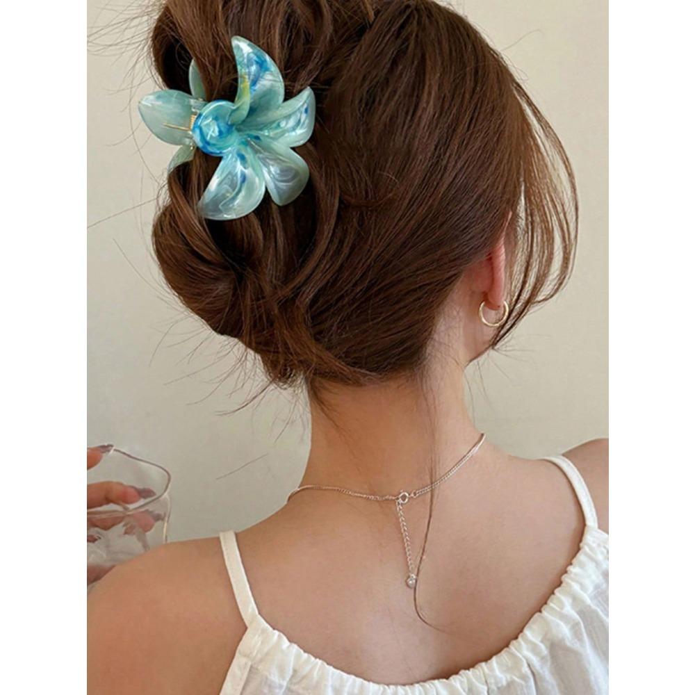 5pcs Women's Ombre Flower Hair Clips 8cm Plastic Hairpins, Elegant Bun Ponytail Accessories for Daily Party Vacation, Cute Hair Clamps