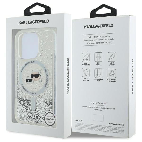 Karl Lagerfeld Klhmp16Llgkcsgh Iphone 16 Pro 6.3 Hardcase Transparent Liquid Glitter Karl&Choupette Head Magsafe