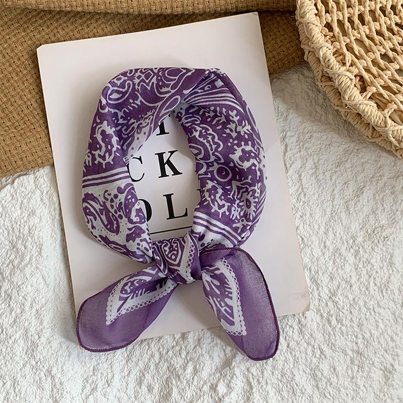 Neck small square scarf flower literary retro scarf headband headscarf silk scarf high sense fashion versatile scarf shawl