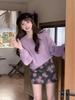 Korean Retro Floral Print A-Line Denim Mini Skirt for Women, High Waist, Slimming, Autumn/Winter Style.
