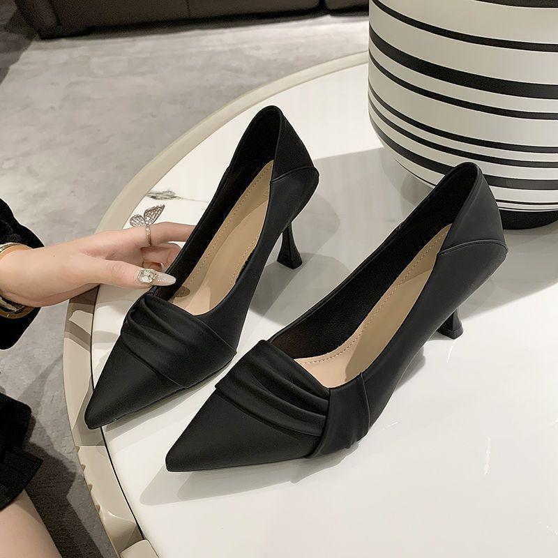 Versatile Professional Spring Mid-heel Single Shoes High Heels Stiletto Work New Pointed Fairy Shoes