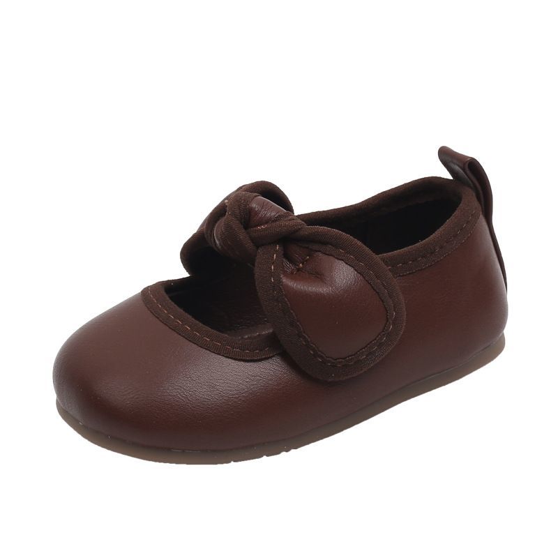Baby Girls Walking Shoes Round Toes Non-slip Kids Flats Soft Sole 2025 New Girls Princess Shoes Solid Color Versatile Sweet Bows