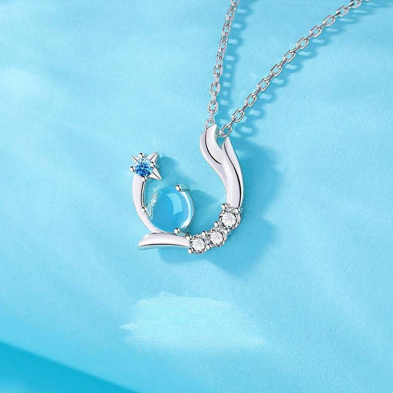 Mermaid Necklace Necklace Female Versatile Ins Niche Design Premium Moonstone Mackerel Tear Collarbone Chain