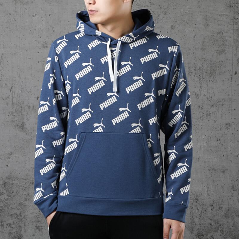 Puma Amplified Logo All Over Print Hoodie Men Hoodies Dark-Denim-Blue 582795-43