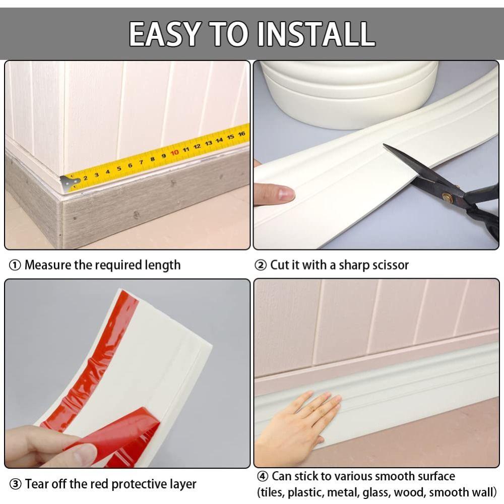 Self Adhesive Baseboard Trim Paintable Caulk-Compatible Wall Base Peel and Stick Flexible Molding Trim Strip Chair Rail