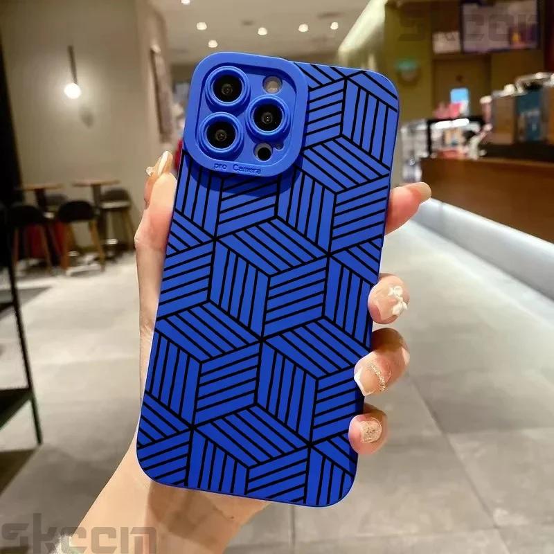 Creative Geometric Line Pattern Phone Case For iPhone 11 12 13 14 15 16 Pro Max XS X XR 7 8 16 Plus Mini Shockproof Cover