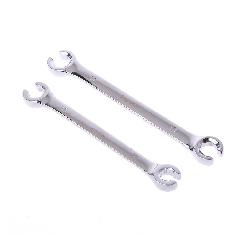 2Pcs High Torque Hand Wrench Tools 10x12mm 12x14mm Flare Nut Wrench Kit for Car 1