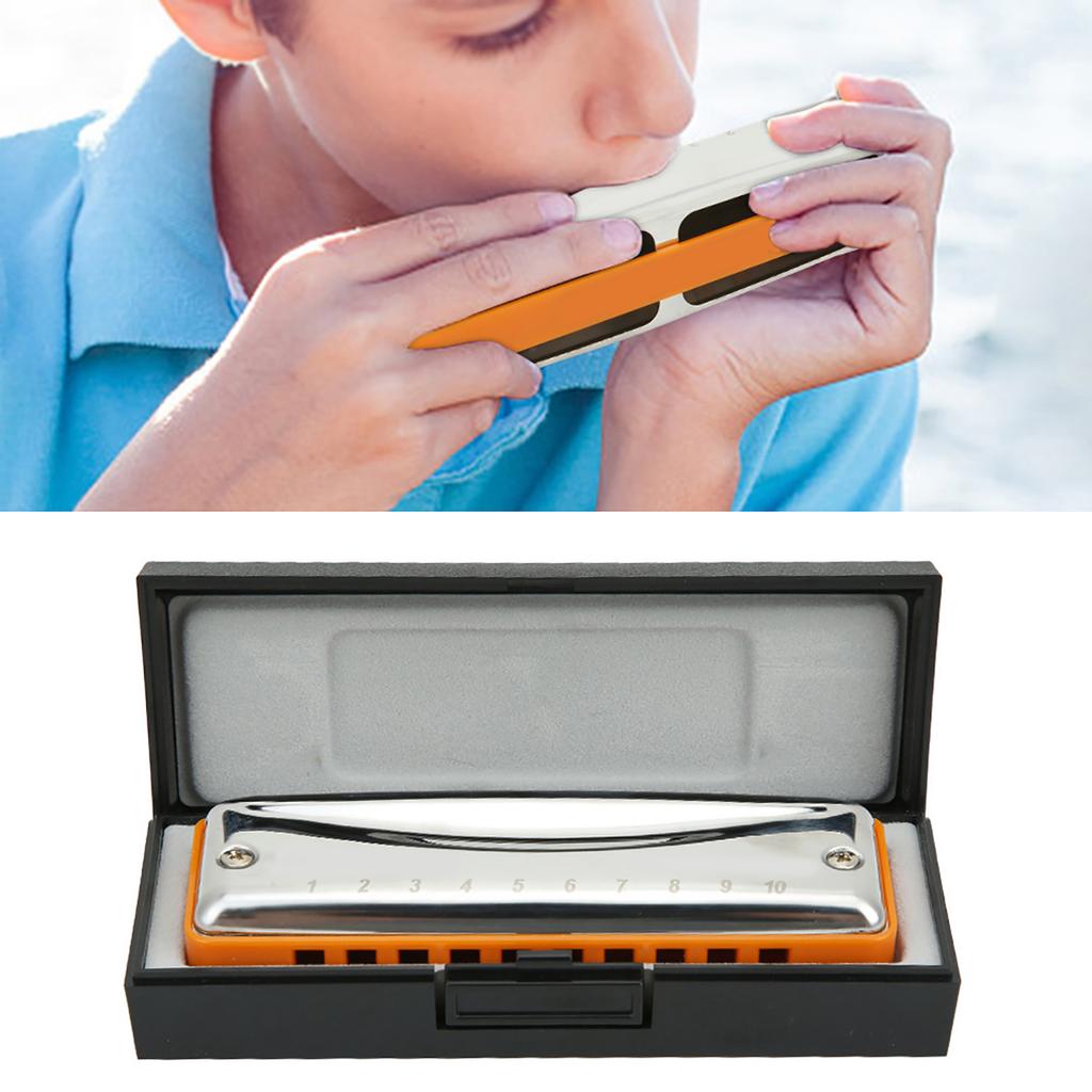 Blues Harmonica 10 Holes Mouthorgan G Key Stainless Steel ABS Resin Wind InstrumentOrange