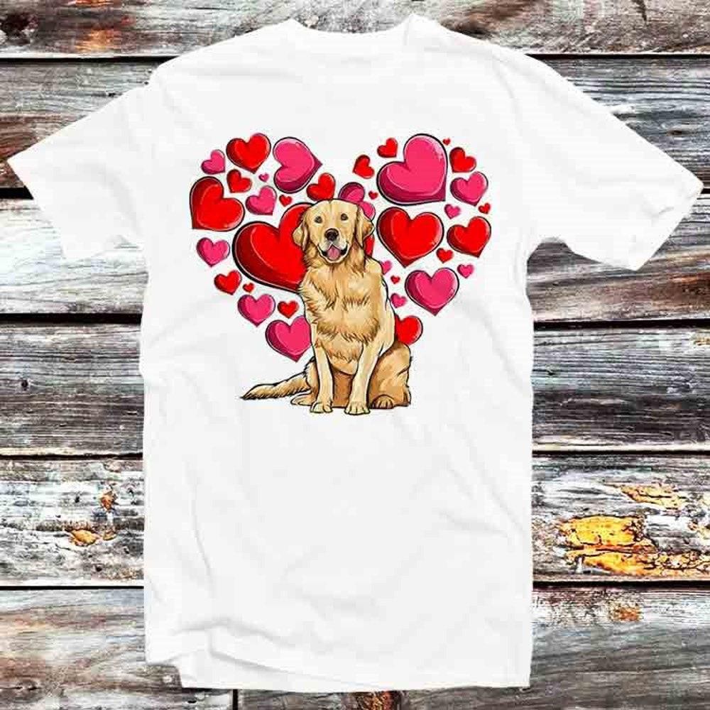 

Футболка из 100% хлопка 230GSM с изображением золотистого ретривера, собаки, валентинки, сердца, милого питомца, винтажная ретро-подарочная мужская женская унисекс-футболка с рисунком аниме B1124 XS белый