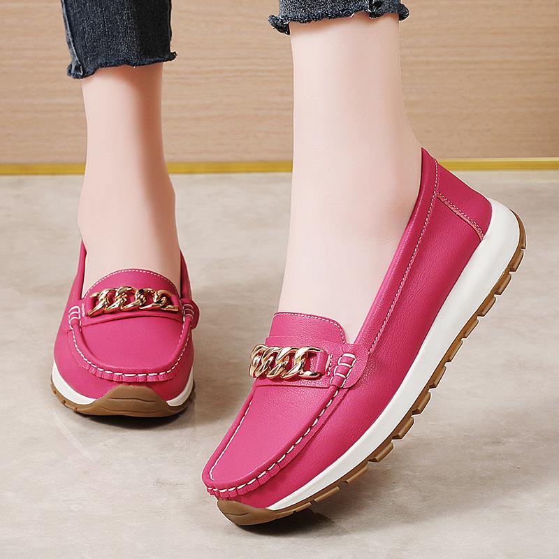 New Women's Flat Casual Sneakers Leather Spring Soft Sole Walking Mom Plus Size 44 Training Vulcanized Work Shoes