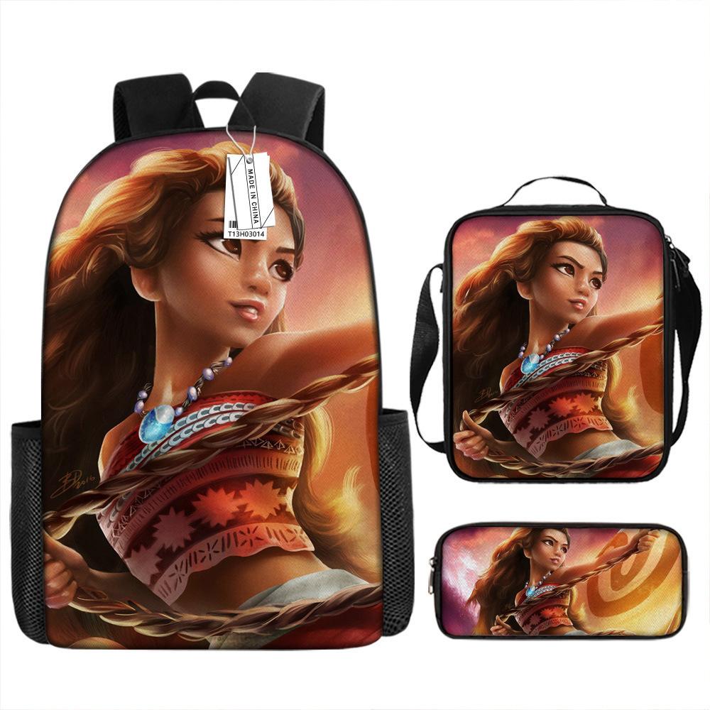 Moana Printed Backpack Large Capacity Sports Backpack Primary And Secondary School School Bag Three-Piece Set