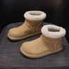 Small potato leather retro round head ugly cute short boots women's winter new velvet snow boots warm and thick