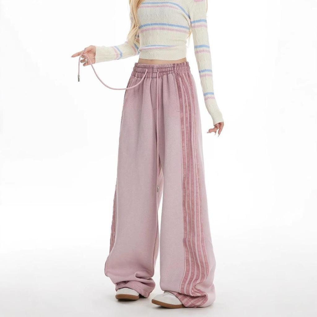 American Retro Stripe Sweatpants Women 2025 - Spring/Autumn Casual Wide Leg