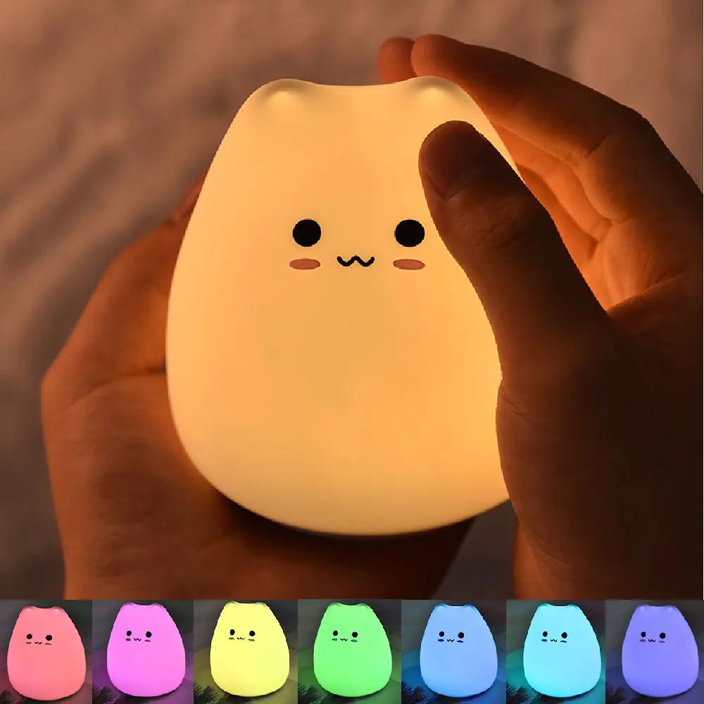 Silicone Cat Touch Night Light Cartoon Animal Kids Room Baby Sleeping Soft Bedside Lamp Cute Child Bedroom Decor Lighting
