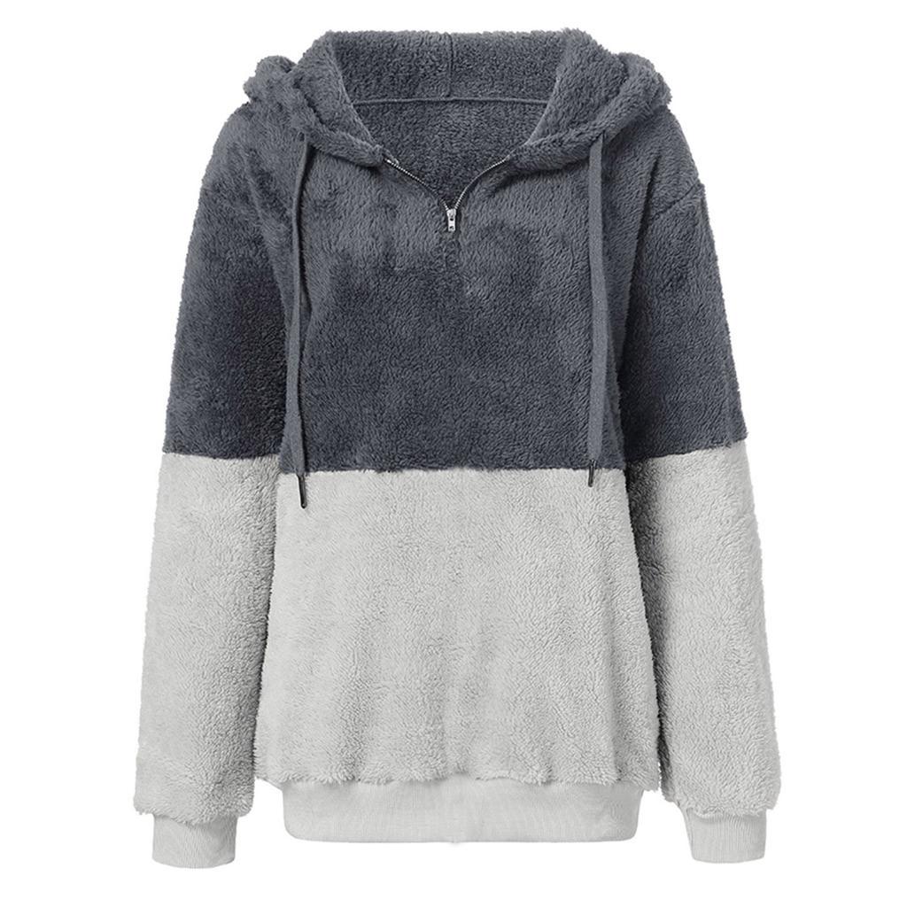 Women's Color Block Pullover Hoodie Half Zip Sherpa Fleece Sweatshirt Long Sleeve Casual Warm Outerwear