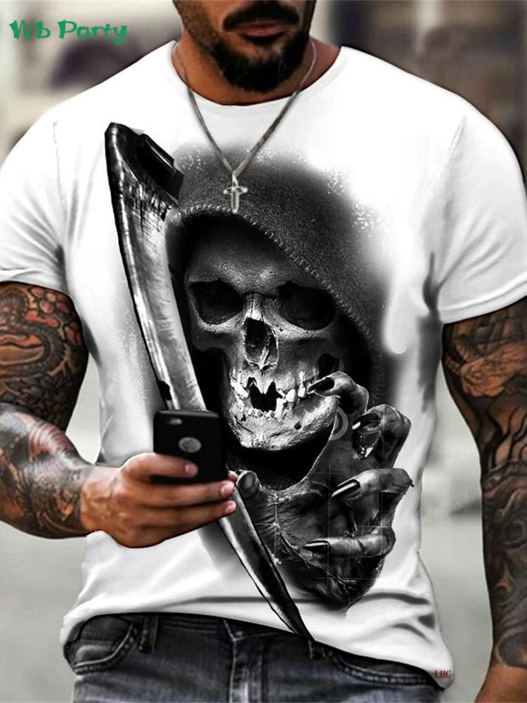Retro skull 3D print men's T-shirt, summer street style men's top, fashionable round neck short-sleeved T-shirt, new loose fit men's clothing.
