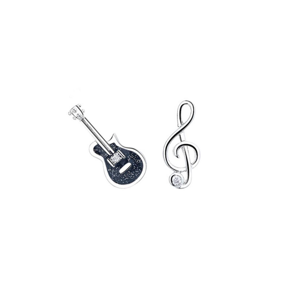 Musical Note Guitar Drip Glaze Ear Bone Nail Y2K Silver Color Small Earrings for Women Cool Girl Jewelry