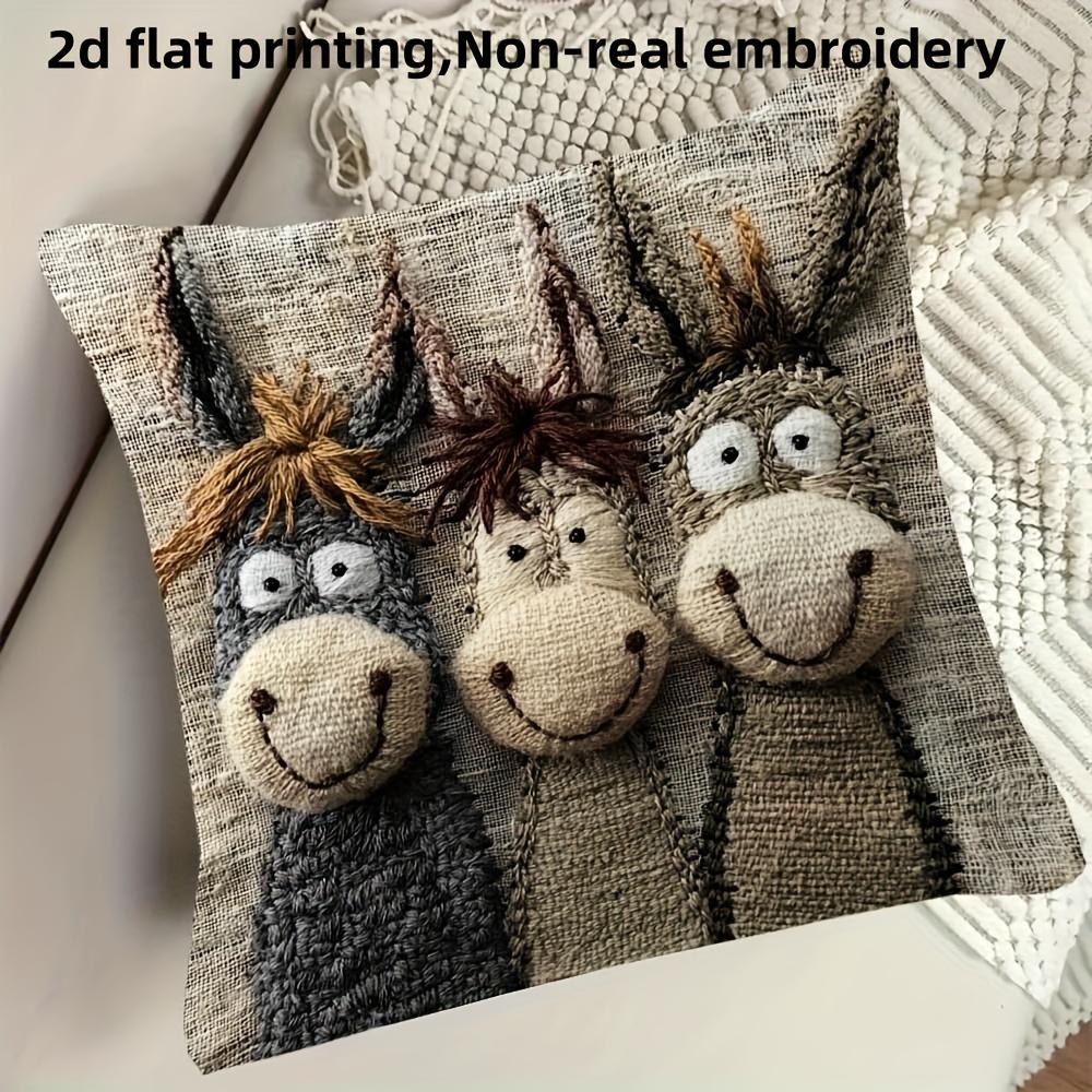 1pc Vintage Donkey Pillow Cover 18x18 Inch - Soft Polyester Decorative Cushion Case with Zipper Closure, Machine Washable Contemporary Design for Sofa