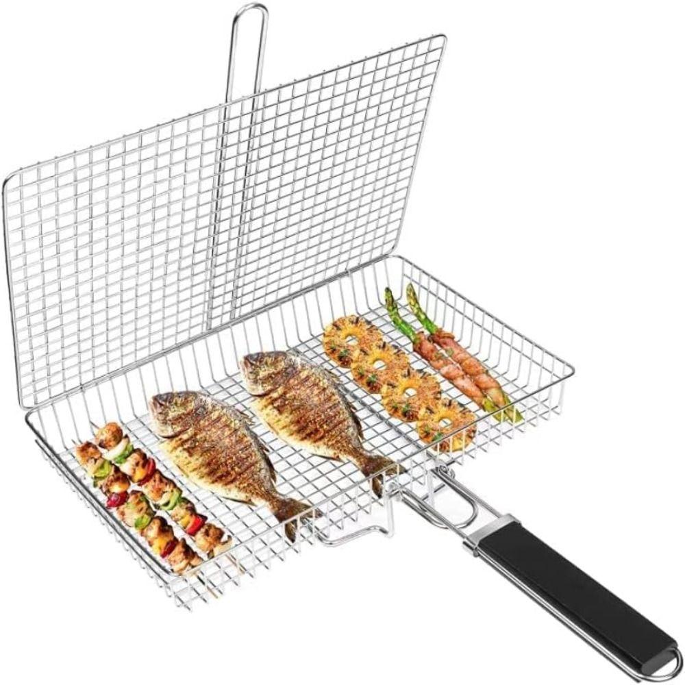Large Size Grill Basket Lockable Design BBQ Grill Basket Fish Grill Basket  Outdoor Camping