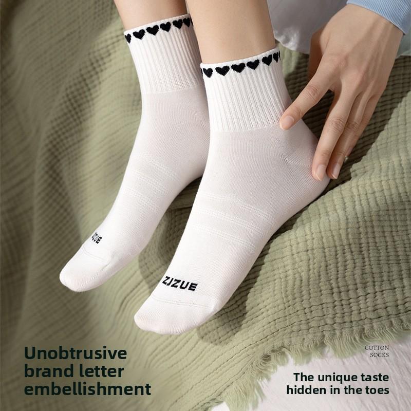 Cotton Women's Pure Cotton Heart Pattern Short Leg Socks - 100% Cotton Short Leg Socks for Spring and Summer