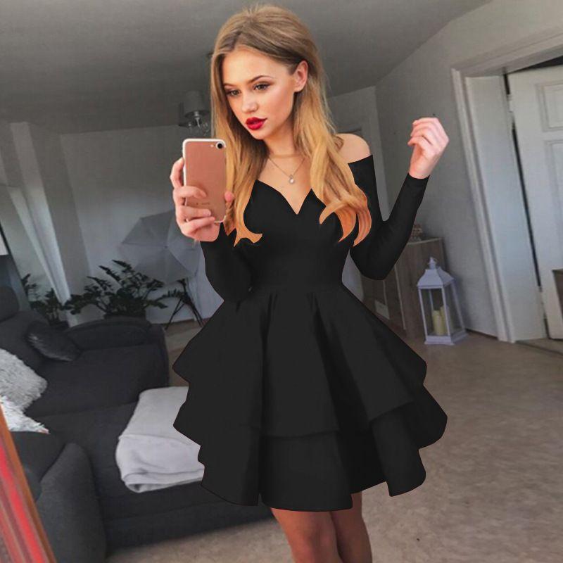 

Deep V Long Sleep Evening Dress Sexy Elegance Deep V Neck Long Sleeves Princess Evening Dress Black M