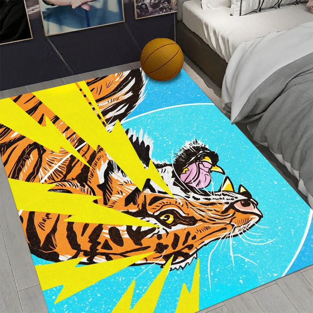 Mighty King of The Forest Tiger Style Large Living Room Carpet Comfortable Soft Fluffy Bedroom Carpet Modern Home Decoration