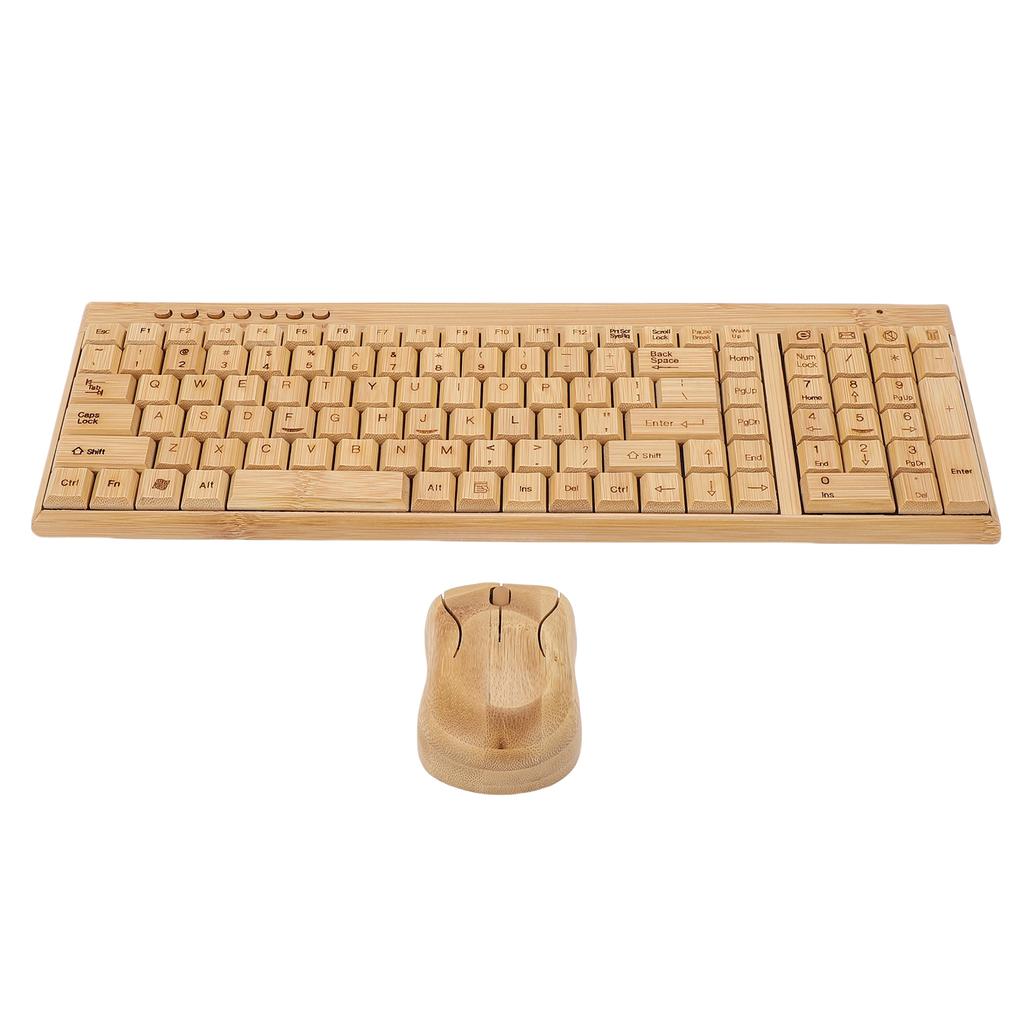 2.4G Wireless Keyboard Mouse Set Handcrafted Full Bamboo Keyboard and Mouse Combo with USB Receiver