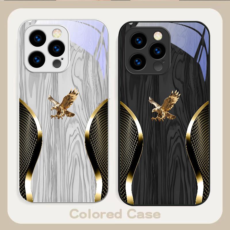 Noble Golden Eagle Ring For iPhone 17 Air 16 E 15 14 13 Plus 12 mini 17 Pro Max 11Pro XR Xs X 7 8 11 Tempered Glass Phone Case