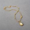Retro Metal Pleated Copper Plated With 18K Real Gold Inlaid With White Shells, Simple Temperament Versatile Earrings Necklace