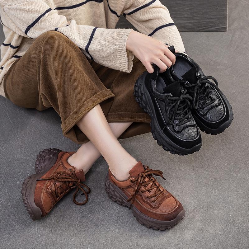 Fashion GKTINOO Spring Autumn Casual Outdoor Sports Lace Up  Genuine Leather Sneakers Mixed Colors Thick soled Women's Shoes