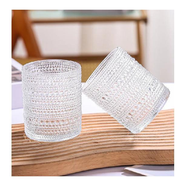 Embossed Glass Cup Vintage Dot Pattern Drinking Glasses for Water Milk Coffee Juice Highball Mugs Retro Kitchen Barware