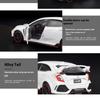 1/32 Scale Honda Civic Type-R Super Car Alloy Diecast Metal Model Sound Light Pull Back Toy Collect Display Birthday Present for Kids