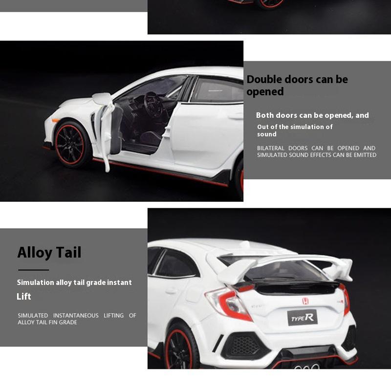 1/32 Scale Honda Civic Type-R Super Car Alloy Diecast Metal Model Sound Light Pull Back Toy Collect Display Birthday Present for Kids