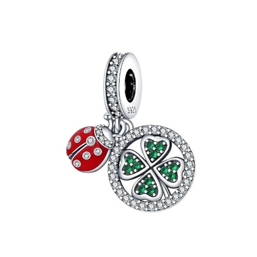 New Plated Copper Eye Dangle Charm Green Clover Bead Fit Original Pand Bracelet For Women Diy Fashion Jewelry Making