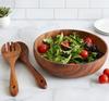 Large Wooden Salad Bowl, Acacia Wood Salad Bowl with Salad Tongs,  Round Fruit Serving Bowl Set for Mixing Fruits Cereal Pasta