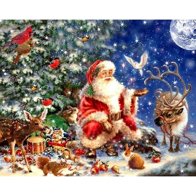 Full Round Diamond Painting Santa Claus Cross Stitch 5D Diamond Embroidery Rhinestones Portrait Handicraft Christmas