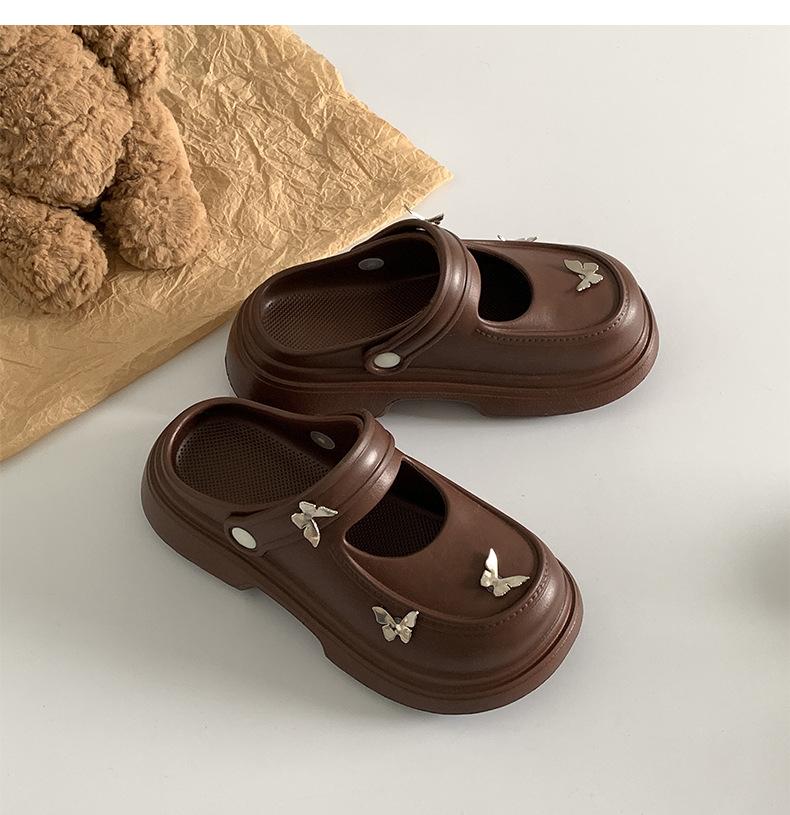 

Модные милые DIY тапочки-бабочки для улицы и дома для женщин, летние туфли на платформе, мягкая толстая подошва из ЭВА, повседневные сабо и сандалии для девочек 36 кофейный