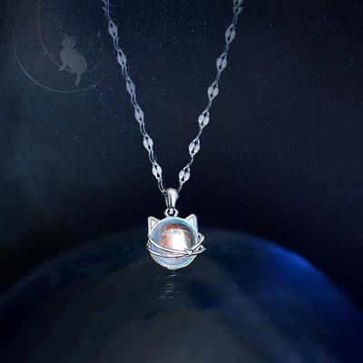 Ring Planet Katze Halskette Katze Stern Traum Mondstein Anhänger Netz Rot Helle Farbe Zirkon Katze Schlüsselbeinkette