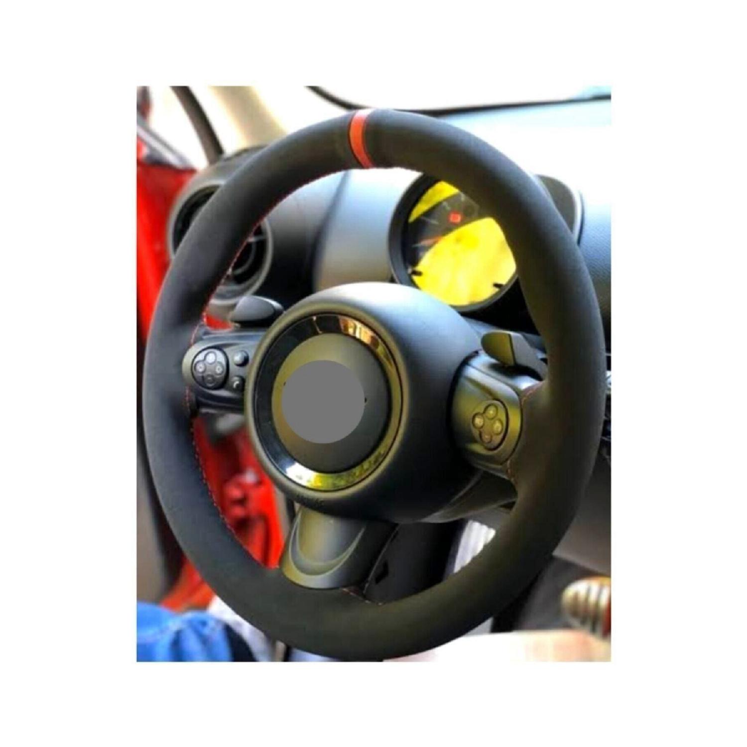 

Универсальный чехол на рулевое колесо из алькантры с мягким красным кольцом