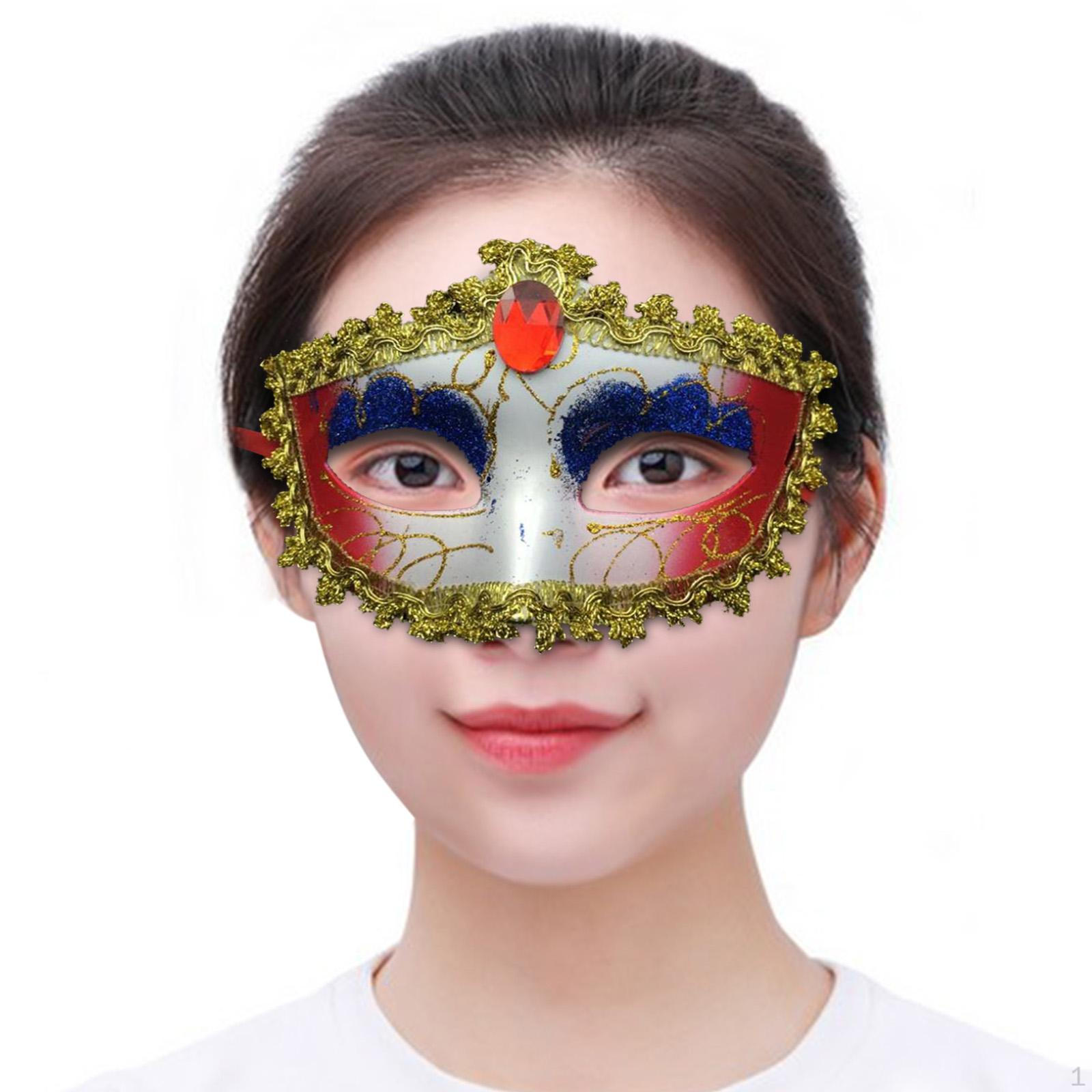 Ladies Masquerade Eye Mask Half Face Retro for Fancy Dress Red Blue