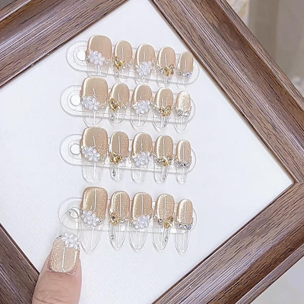 Hand-woven Armor Spring and Summer New Spring Flower Language Flower Petal Ice-Transparent French Cat Eye Nail Art Sticker