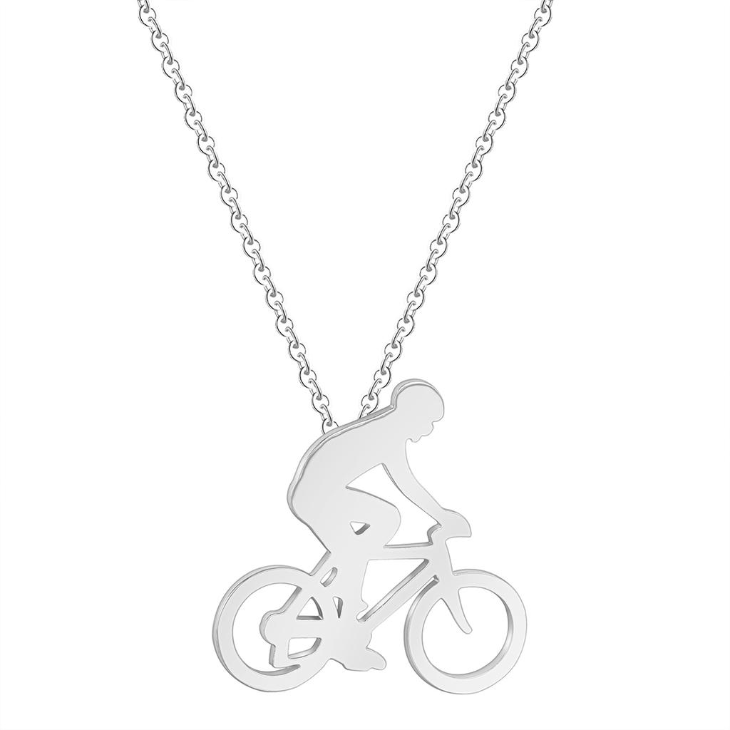Kinitial Fashion Charm Bicycle Bike Rider Pendant Necklace for Mens Women Stainless Steel Chian Necklaces Jewelry Collares