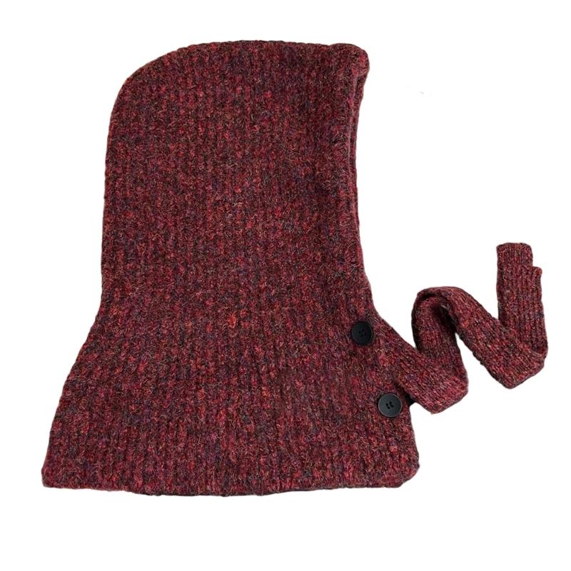 Fashion Wool Blend Scarf Hat Knitted Neck Warmer Pullover Hat For Cold Weather красный