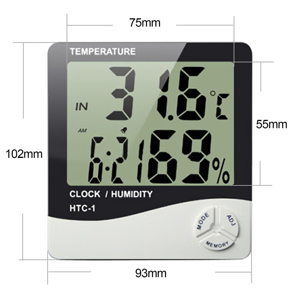 HTC-1 Multifunction Digital Thermometer Humidity Gauge Clock with Big Screen Room Digital