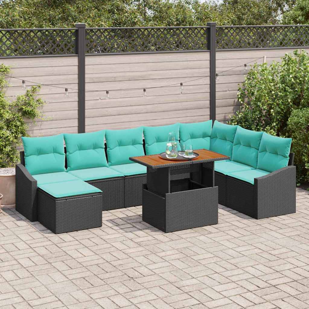 Garden Dining Set with Cushions 9 pcs Black and Teal