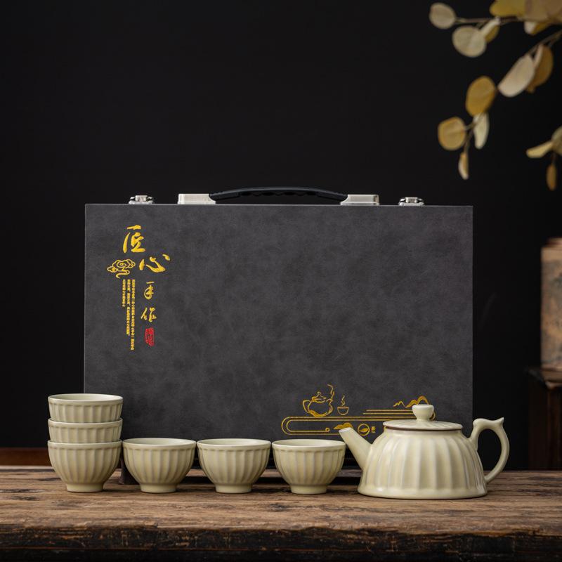High-end Ru Kiln Kung Fu Tea Set, Open Film Can Be Raised, Household Teapot, Teacup Gift Box Gift